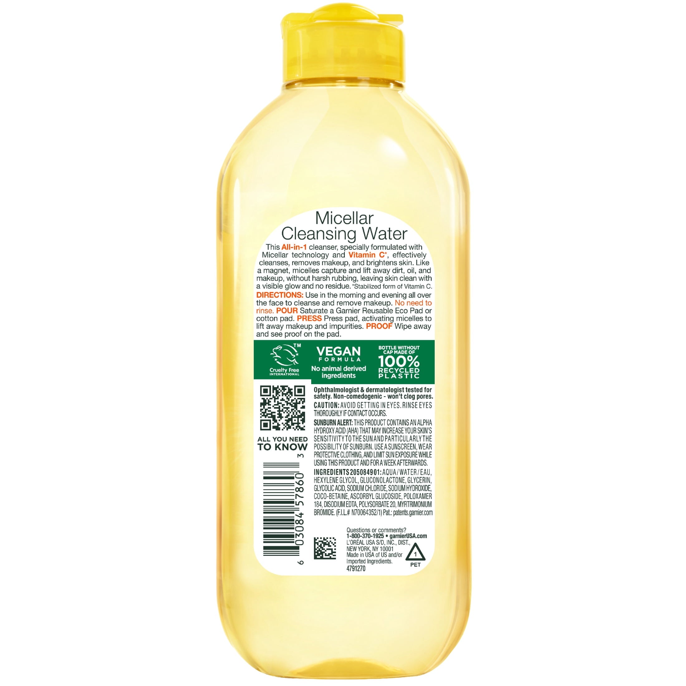 Garnier SkinActive Micellar Cleansing Water All in 1 Vitamin C Makeup Remover, Face Cleanser, 13.5 fl oz