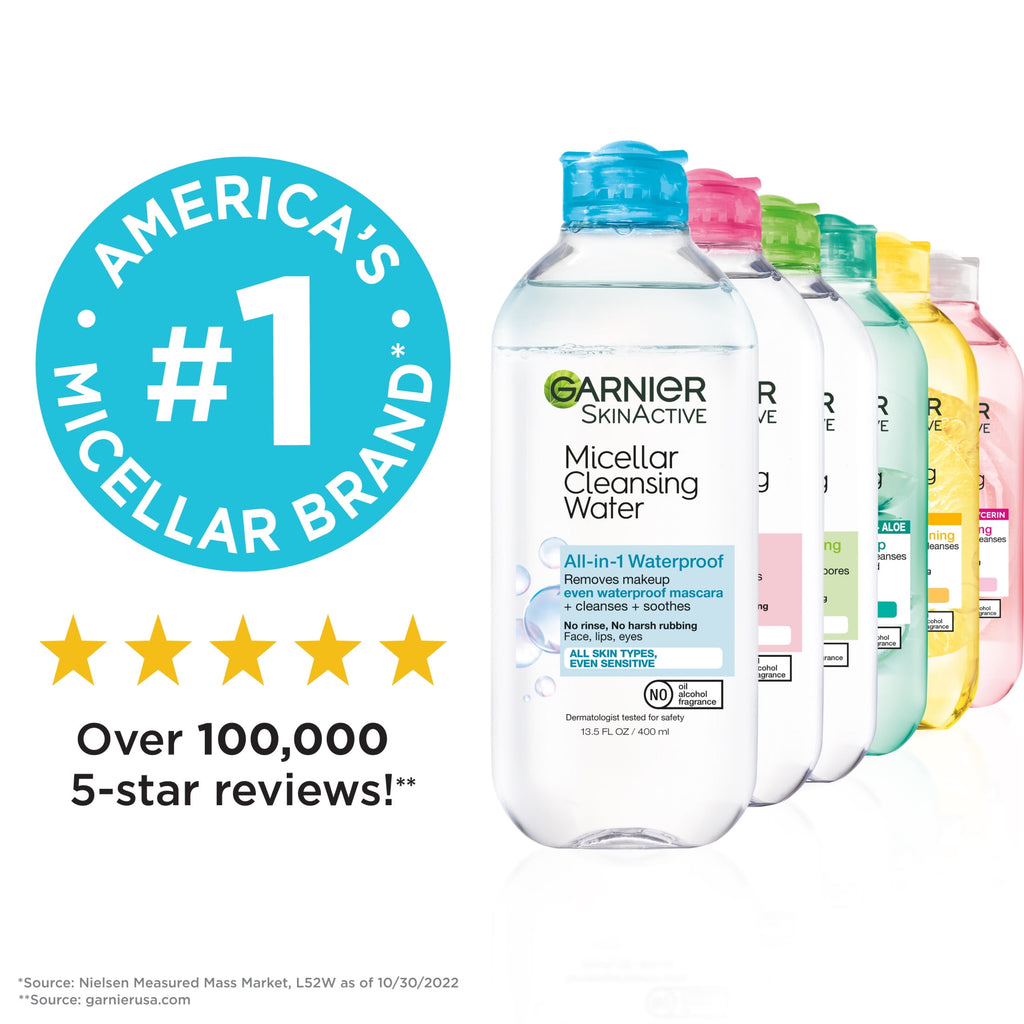 Garnier SkinActive Micellar Cleansing Water All in 1 Waterproof Makeup Remover, Face Cleanser, 13.5 fl oz