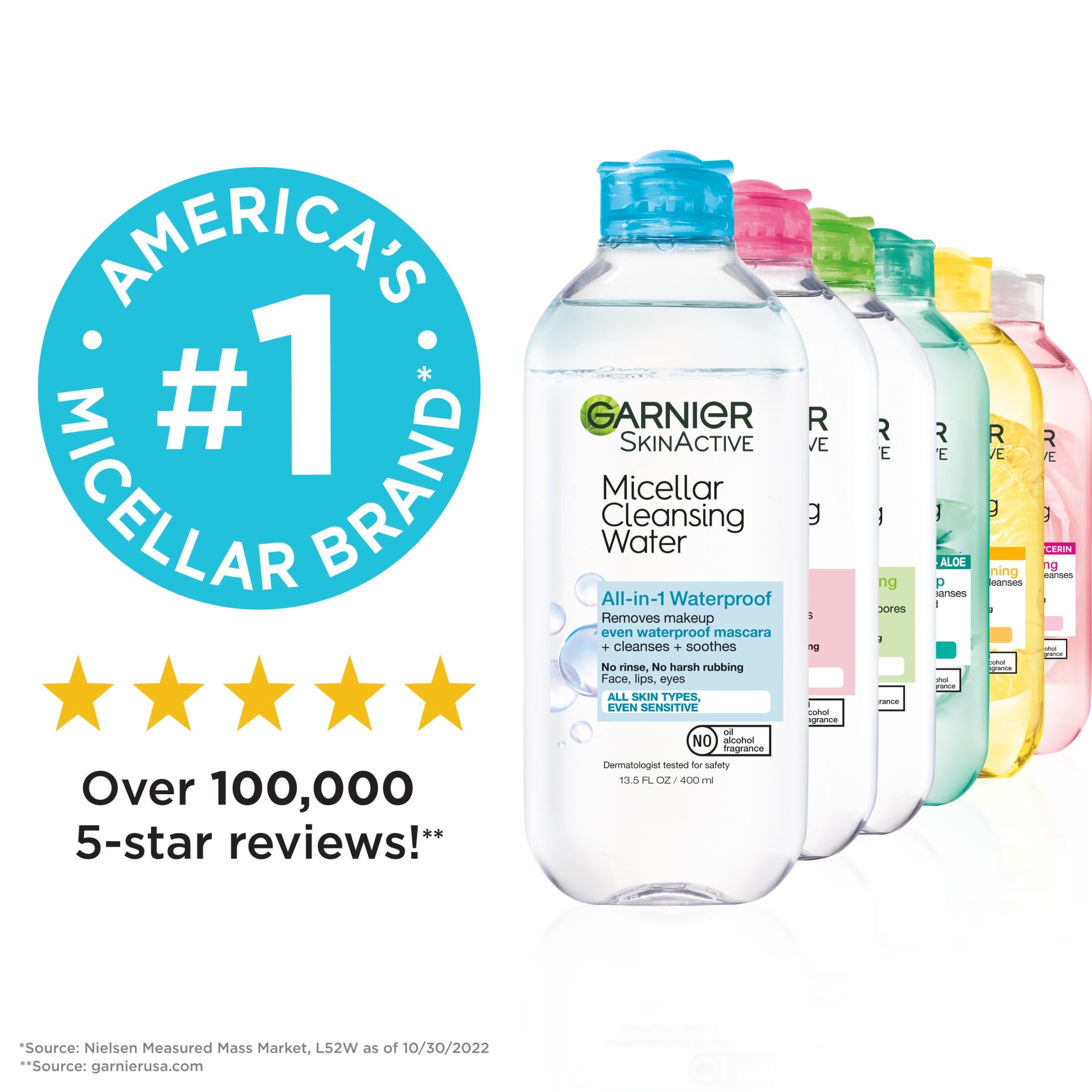 Garnier SkinActive Micellar Cleansing Water All in 1 Waterproof Makeup Remover, Face Cleanser, 13.5 fl oz