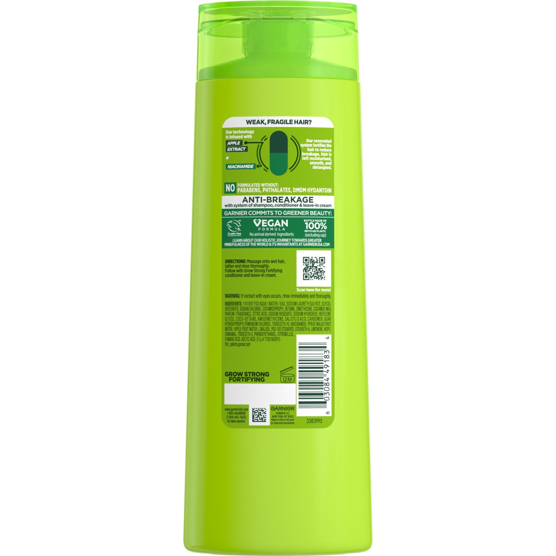 Garnier Fructis Grow Strong Fortifying Shampoo Ceramide and Apple Extract All Hair Types 12.5 fl oz