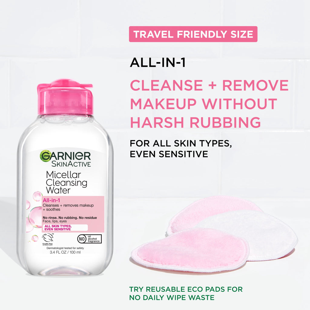 Garnier SkinActive Micellar Cleansing Water All in 1 Makeup Remover, Face Cleanser, 3.4 fl oz