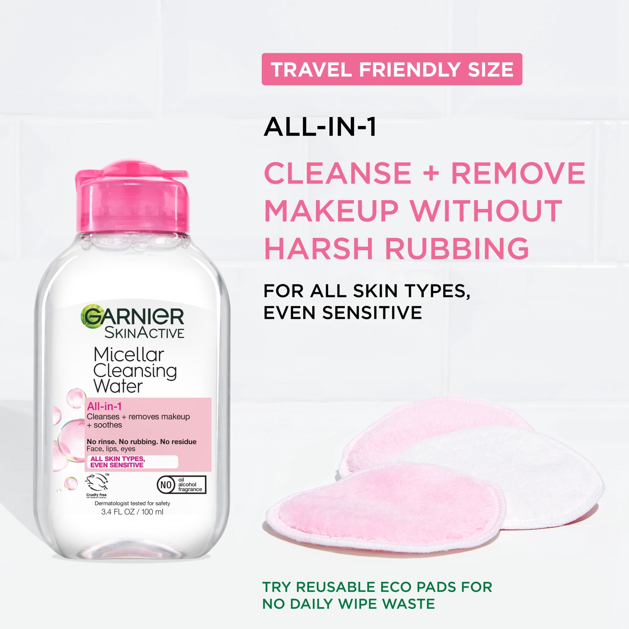 Garnier SkinActive Micellar Cleansing Water All in 1 Makeup Remover, Face Cleanser, 3.4 fl oz