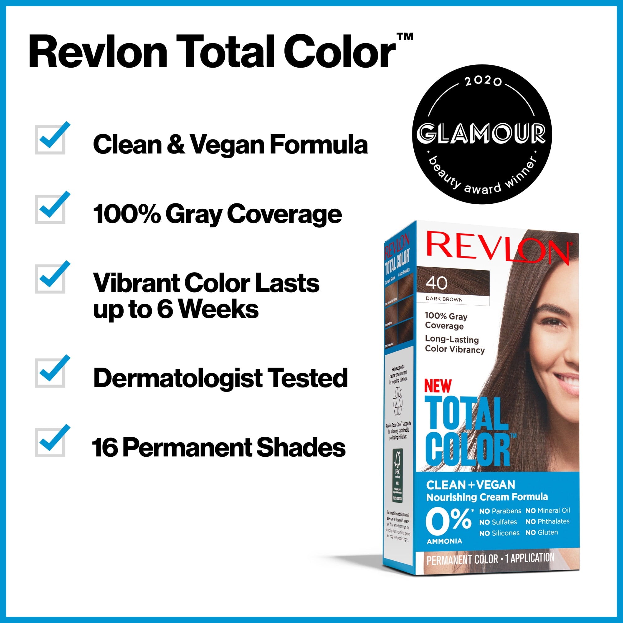 Revlon Total Color Permanent Hair Color, Clean and Vegan, 100% Gray Coverage Hair Dye, 10 Black, 5.94 fl oz