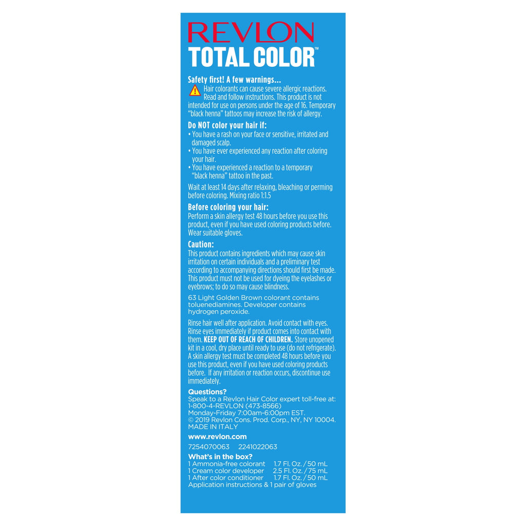Revlon Total Color Permanent Hair Color, Clean and Vegan, 100% Gray Coverage Hair Dye, 63 Light Golden Brown, 5.94 fl oz