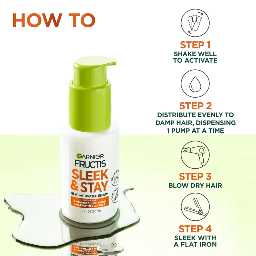 Garnier Fructis Sleek & Shine Sleek and Stay, for Frizzy and Dry Hair, Pump, 1.69 fl oz