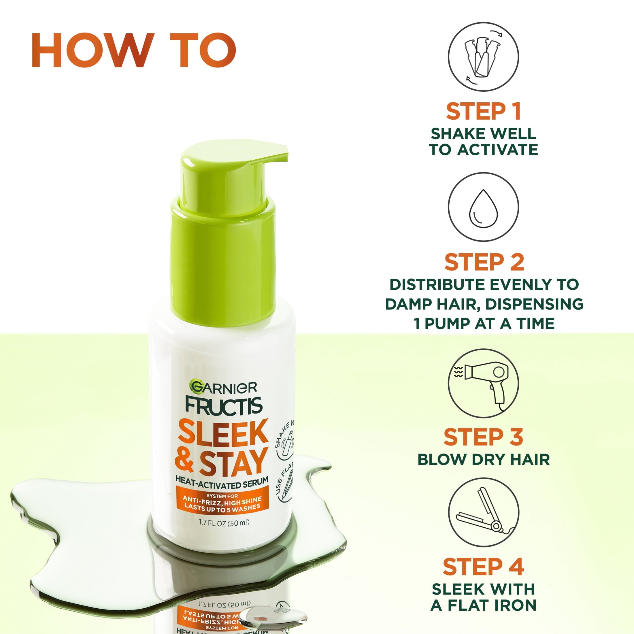 Garnier Fructis Sleek & Shine Sleek and Stay, for Frizzy and Dry Hair, Pump, 1.69 fl oz